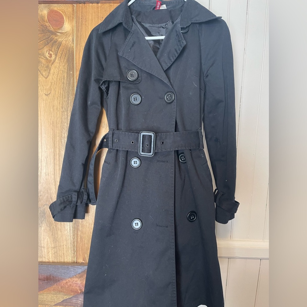 Black trench coat with buckle